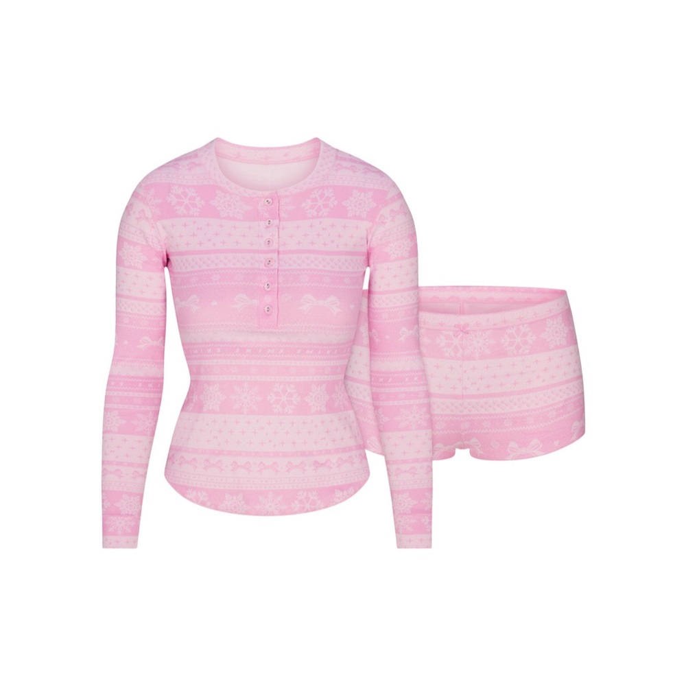 SKIMS Logo Plush Pointelle Short Set with Henley
